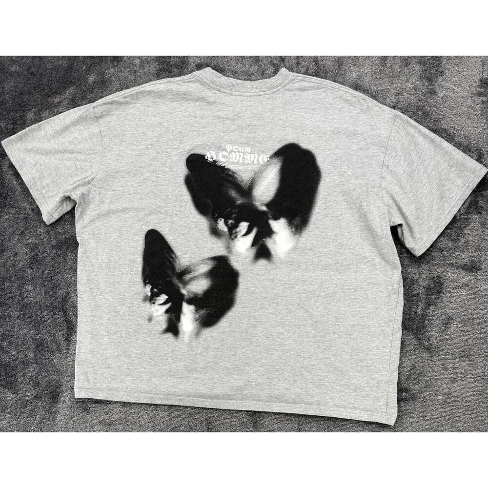 boohooMAN Graphic Back Print T-Shirt Relaxed Fit Large‎ Gray Cotton